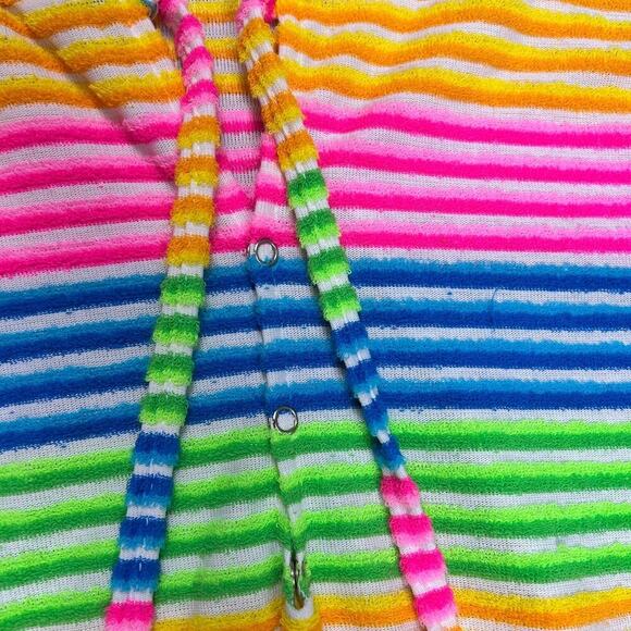 Vintage 70's Rainbow Striped Hoodie Terrycloth Beach Coverup Medium Catalina Top - Picture 8 of 9